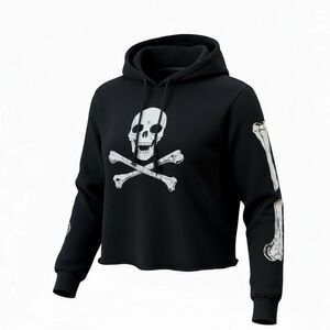 VLONE Black Graphic Pullover Hoodie – Skull & Bones Print – Size M